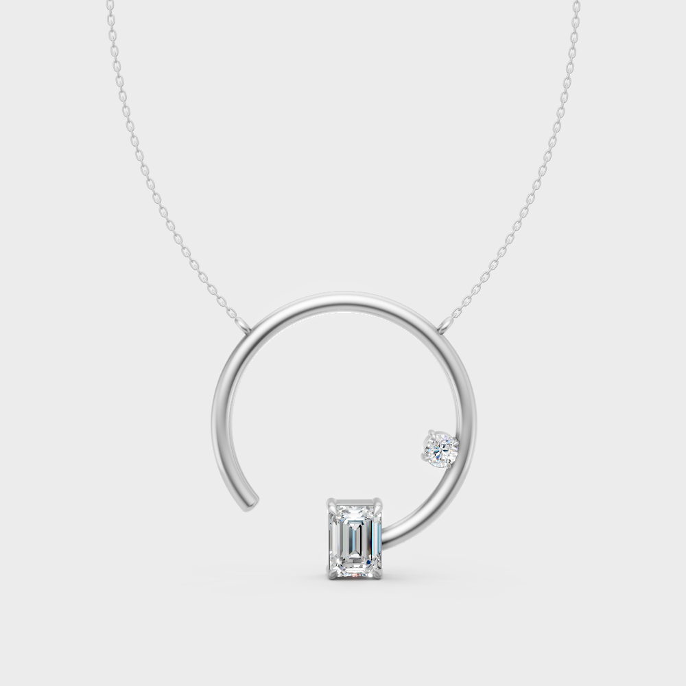 0.98 Ct Lab-Grown Emerald & Round Cut Diamond Pendant In White Gold